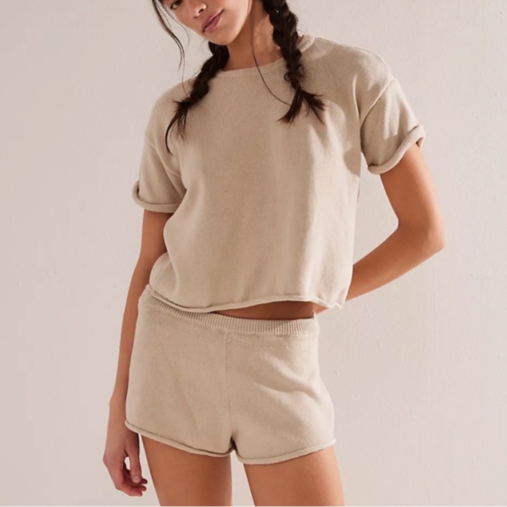 NWT! Free People Macy Sweater Shorts Set Morning Oat Large